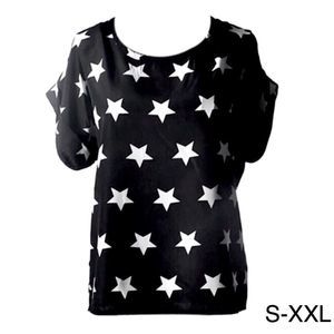 Black Chiffon Star Print Blouse S-XXL